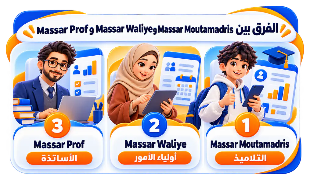 إنفوجرافيك يقارن بين Massar Moutamadris وMassar Waliye وMassar Prof